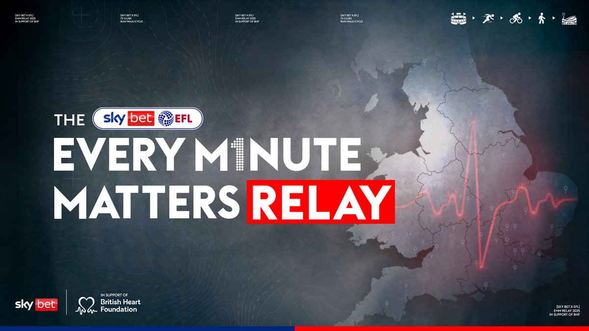 Kicking off today <a href="/SkyBet/">Sky Bet</a> and The <a href="/EFL/">EFL</a> are teaming up to support the BHF with an exhilarating nationwide relay event to inspire football fans and the nation to learn potentially lifesaving CPR. 

This exciting event will see 72 EFL Clubs come together in an extraordinary relay,