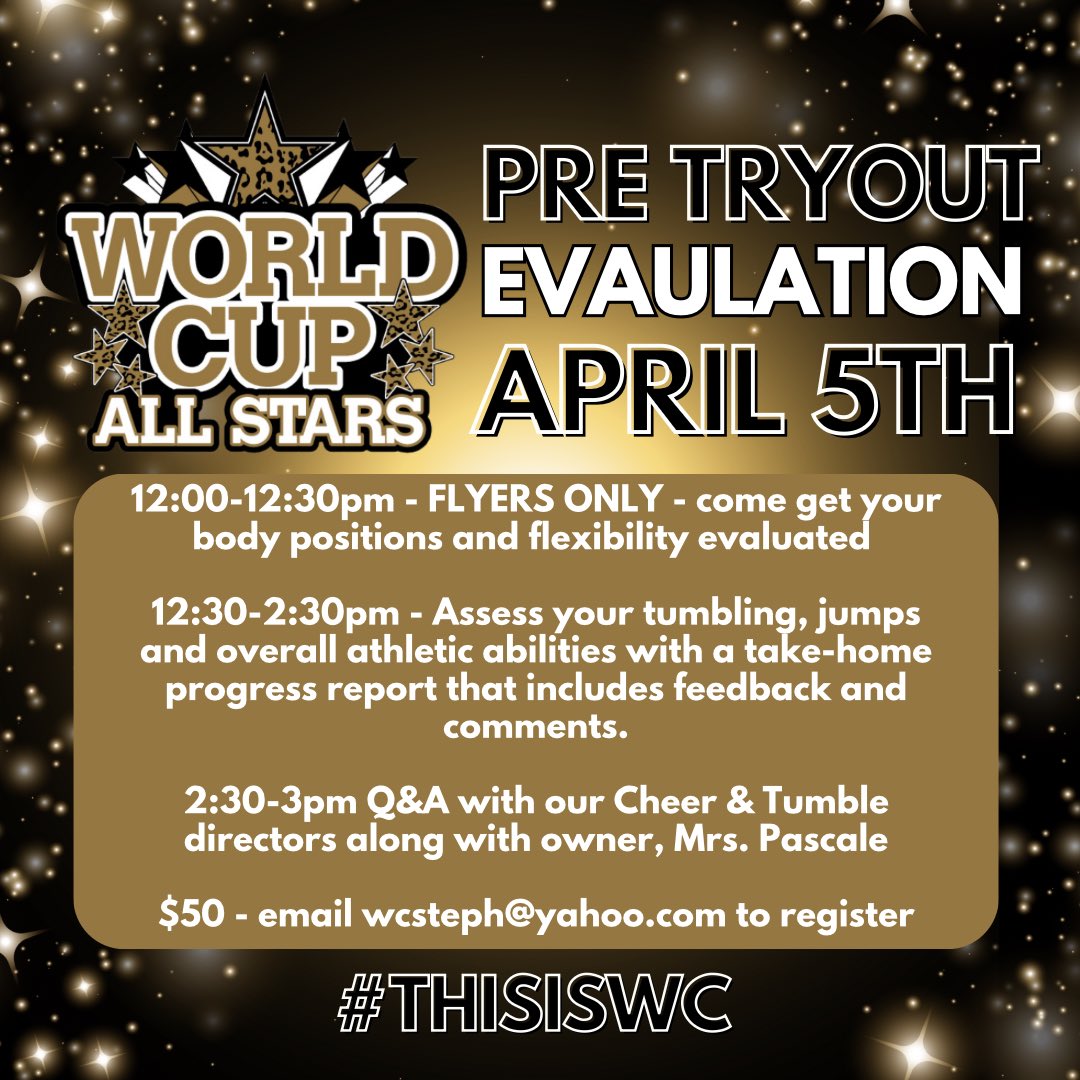 Come join us for a pre-evaluation clinic! This is open to any athlete interested in trying out for the 2025-2026 season!

#ThisIsWC #ProudToBeWC