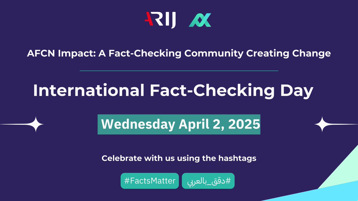 🔍✨ International Fact-Checking Day is approaching..

On April 2, we celebrate our work despite the challenges facing the fact-checking community and threatening our efforts and impact. But we keep going💪🌍

📢 This year, we highlight the real impact we create in making the