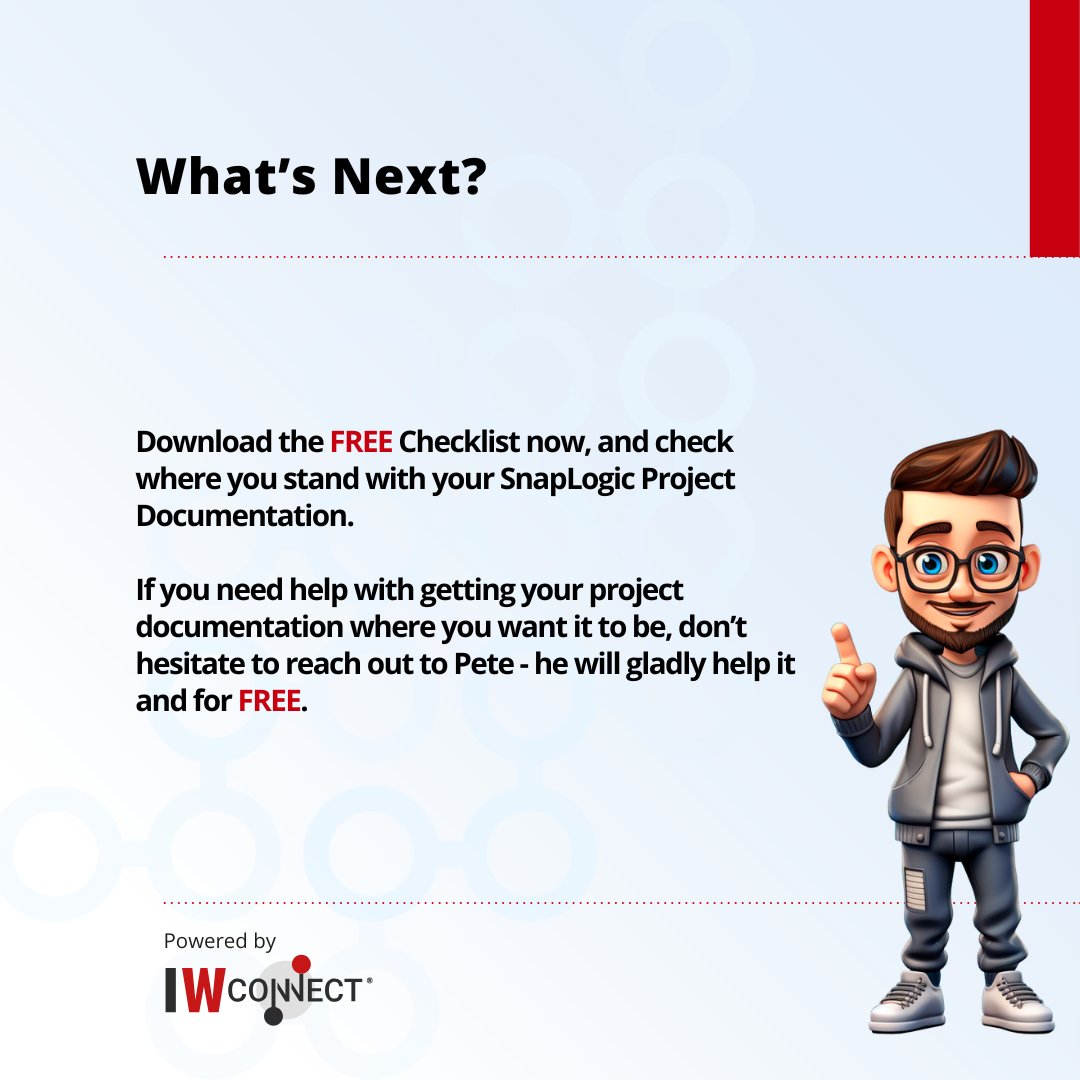 IWConnect's tweet image. Delayed @SnapLogic project because of missing docs? You&apos;re not alone—and it&apos;s costing time &amp;amp; money.

Stay on track with our free Project Documentation Audit Checklist 👉 lnkd.in/eneb8vT3

#projectdocumentation #snaplogic #compliance