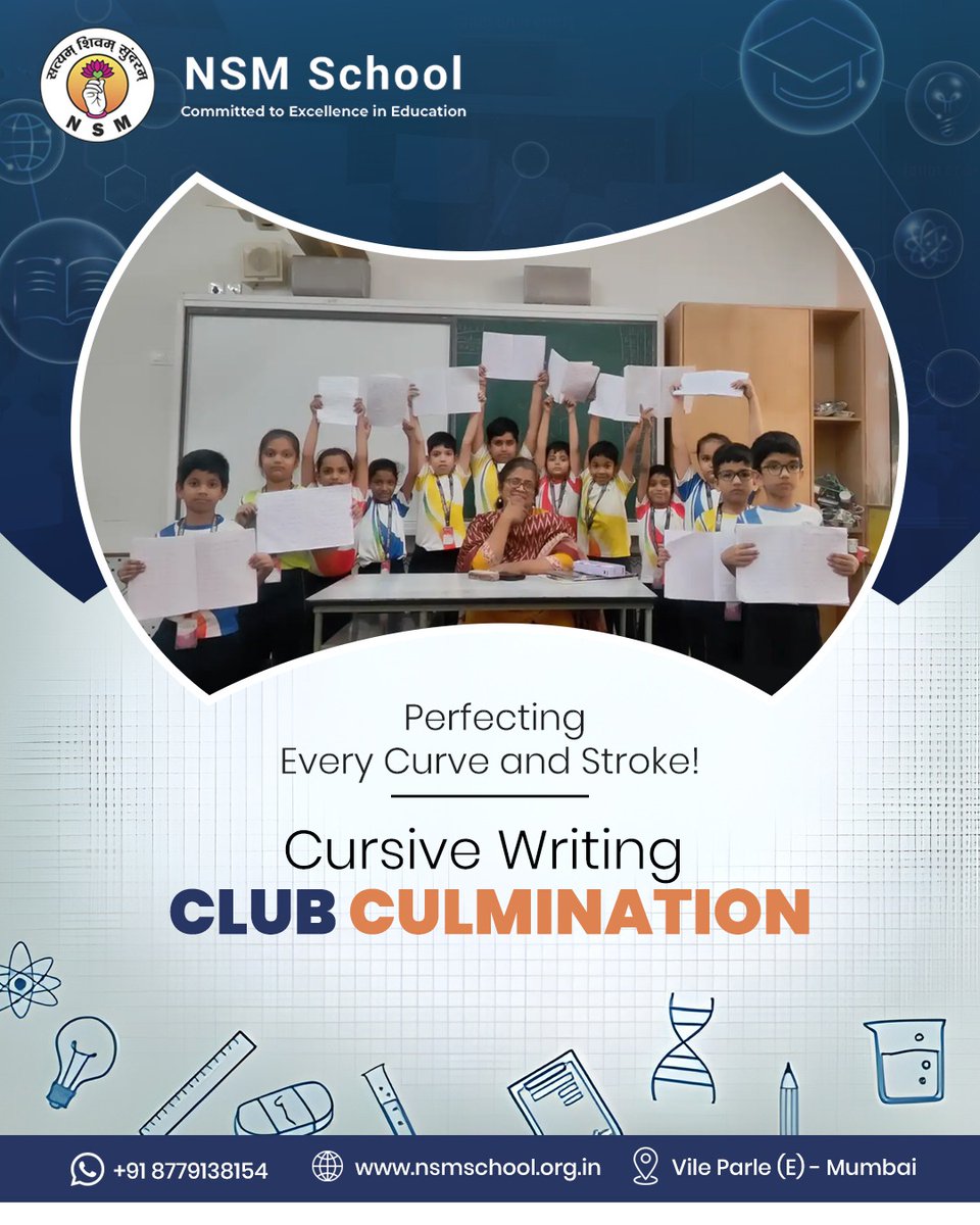 nsm_school's tweet image. Perfecting every curve and stroke! ✍️The Cursive Writing Club Culmination celebrates our students’ journey in mastering the art of beautiful handwriting. Proud moments, graceful letters, and creativity at its best! 🖋

#CursiveWriting #EleganceInEveryStroke #WritingWithGrace #NSM