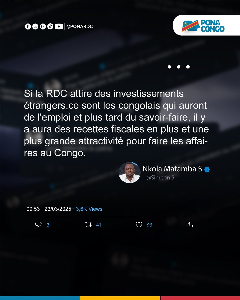 Pona Congo (@ponardc) on Twitter photo Chers compatriotes,
Désormais nous ferons le tour de la toile pour dénicher vos messages patriotiques, les meilleurs d'entre eux seront repostés sur notre page et leurs auteurs suivis !
Pour plus de visibilité poster avec le hashtag #PonaCongo 💙💛❤️
Merci <a href="/Simeon_5/">Nkola Matamba S.</a> 🙏🏾🇨🇩 Chers compatriotes,
Désormais nous ferons le tour de la toile pour dénicher vos messages patriotiques, les meilleurs d'entre eux seront repostés sur notre page et leurs auteurs suivis !
Pour plus de visibilité poster avec le hashtag #PonaCongo 💙💛❤️
Merci <a href="/Simeon_5/">Nkola Matamba S.</a> 🙏🏾🇨🇩