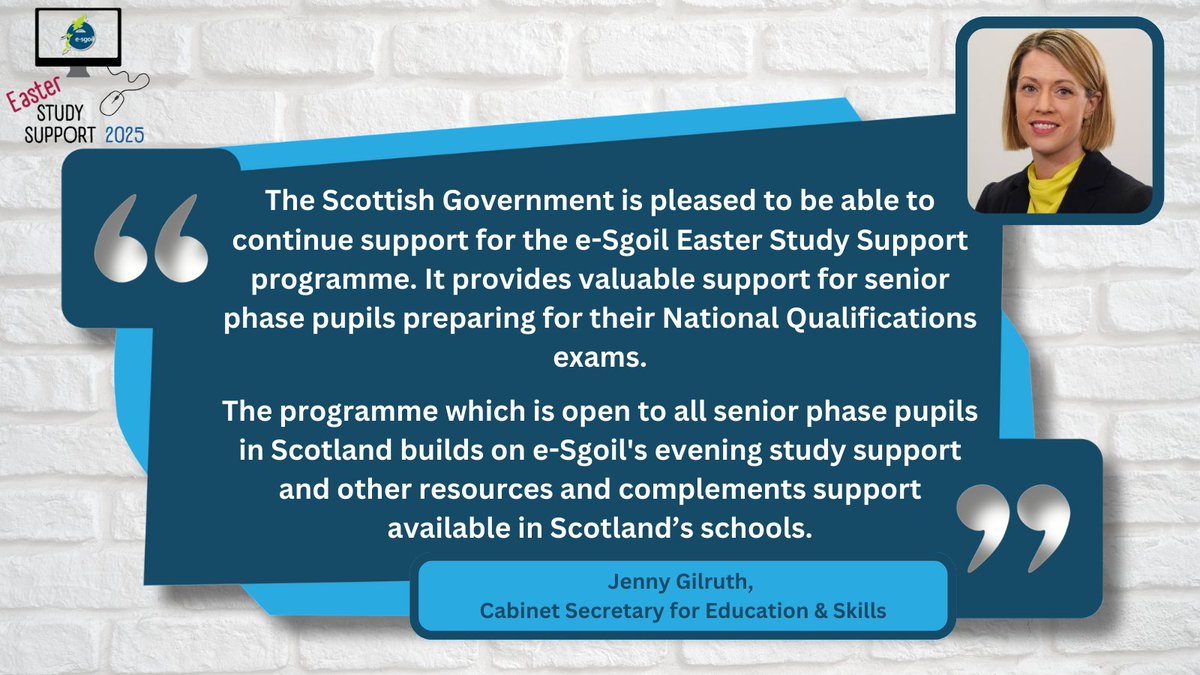 e-Sgoil (@esgoil) on Twitter photo We are delighted to have the support of the Cabinet Secretary for Education and Skills <a href="/JennyGilruth/">Jenny Gilruth</a> for our free online Easter Study Support programme.
Find out more here:
e-sgoil.com/senior-phase/e…
<a href="/EducationScot/">Education Scotland</a> <a href="/ADEScotland/">ADES</a> <a href="/cne_siar/">Comhairle nan Eilean</a> <a href="/parentforumscot/">National Parent Forum of Scotland</a> <a href="/ScotGovEdu/">ScotGov Education</a>
#NeLO We are delighted to have the support of the Cabinet Secretary for Education and Skills <a href="/JennyGilruth/">Jenny Gilruth</a> for our free online Easter Study Support programme.
Find out more here:
e-sgoil.com/senior-phase/e…
<a href="/EducationScot/">Education Scotland</a> <a href="/ADEScotland/">ADES</a> <a href="/cne_siar/">Comhairle nan Eilean</a> <a href="/parentforumscot/">National Parent Forum of Scotland</a> <a href="/ScotGovEdu/">ScotGov Education</a>
#NeLO
