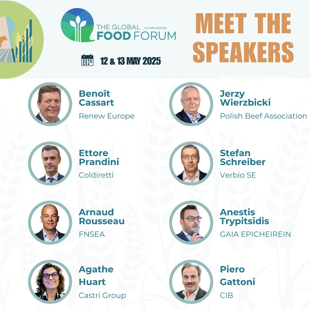 🚀 Meet the Speakers of #GFF2025! 🚀

Top leaders &amp; experts will gather to shape the future of #EUagriculture 🌱🌍. Join us for high-level discussions on CAP, food security, bioeconomy and more!

📅 May 12-13, 2025 | 📍 Belgium

🔗 Register: my.weezevent.com/global-food-fo….

#FarmEurope
