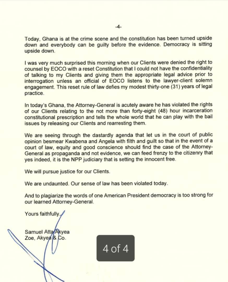 Zoe and Akyea releases a statement on behalf of their client, Adu Boahen