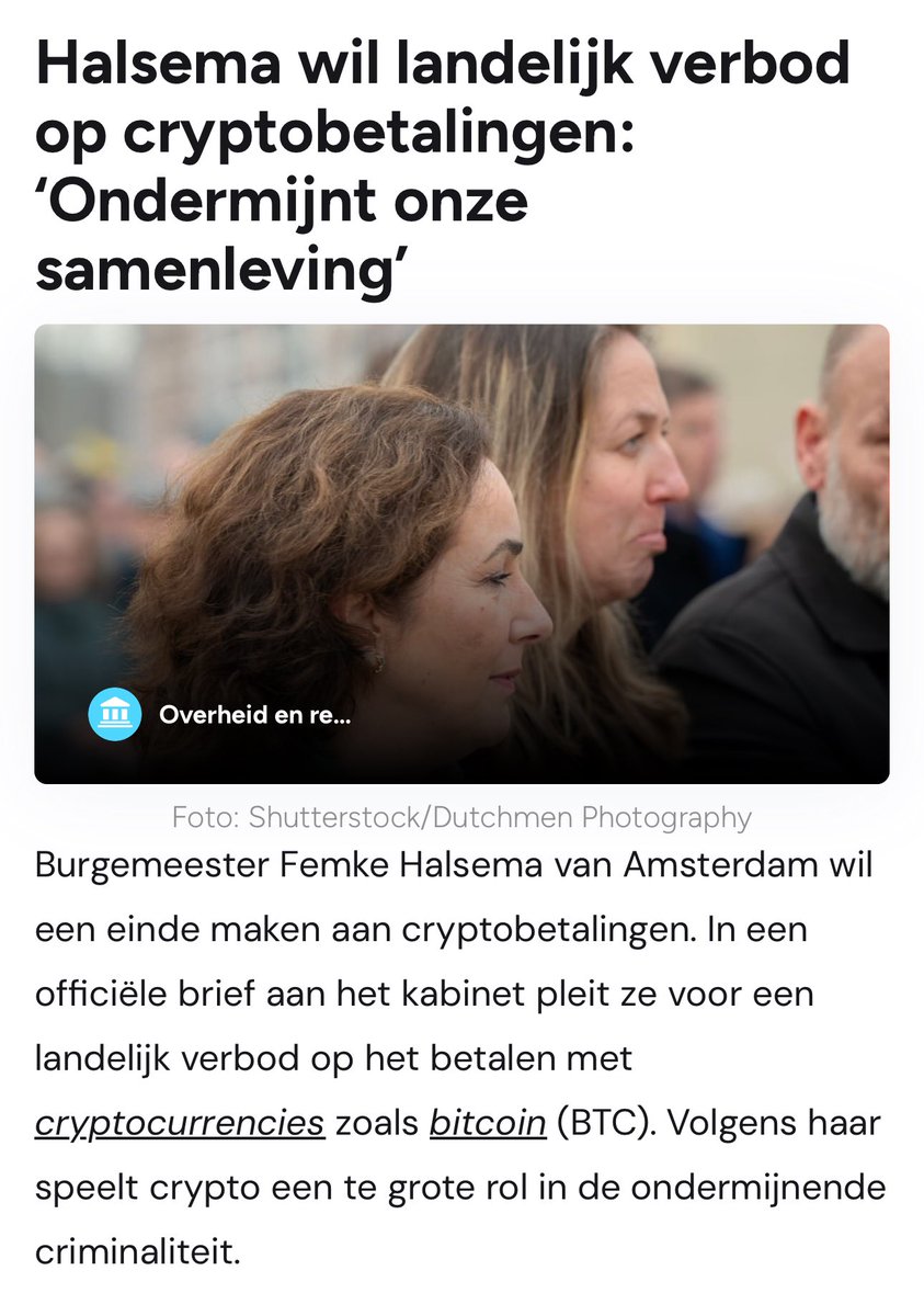 Mayor of Amsterdam wants a national ban on bitcoin payments: 