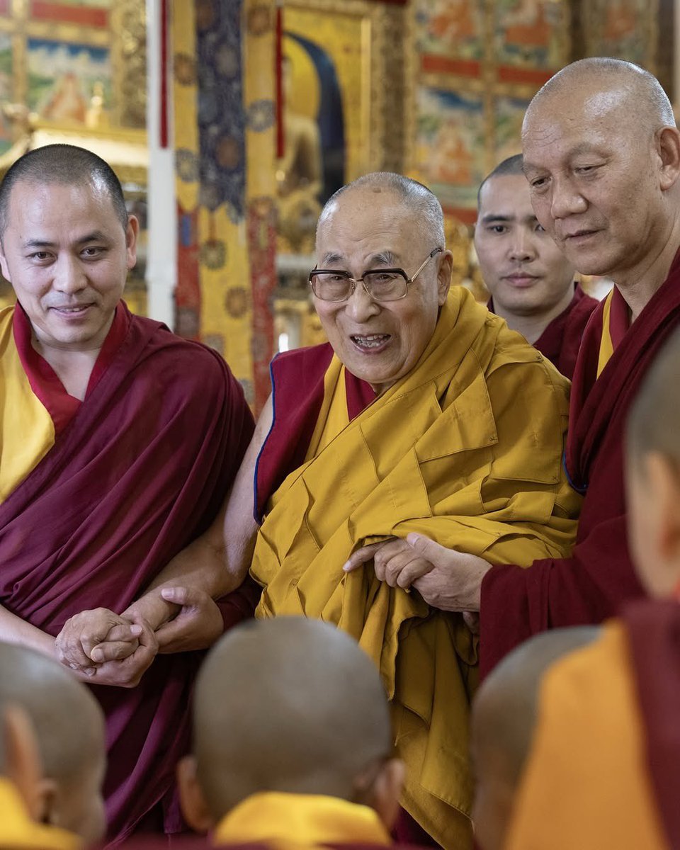 25 March 2025: With a radiant smile, His Holiness the 14th Dalai Lama returns to his residence after completing the ordination ceremony for young novice monks and nuns.

Photo Courtesy: Tenzin Choejor | OHHDL