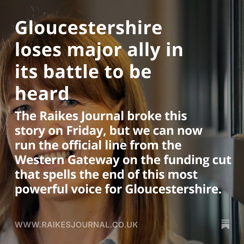 The Raikes Journal (@raikesjournal) on Twitter photo As Gloucestershire enters a significant period, who will talk up for it now?
tinyurl.com/vz5tkzeb
#Gloucestershire | #BusinessNews | <a href="/GlosCC/">Gloucestershire CC</a> | #glosbiz As Gloucestershire enters a significant period, who will talk up for it now?
tinyurl.com/vz5tkzeb
#Gloucestershire | #BusinessNews | <a href="/GlosCC/">Gloucestershire CC</a> | #glosbiz