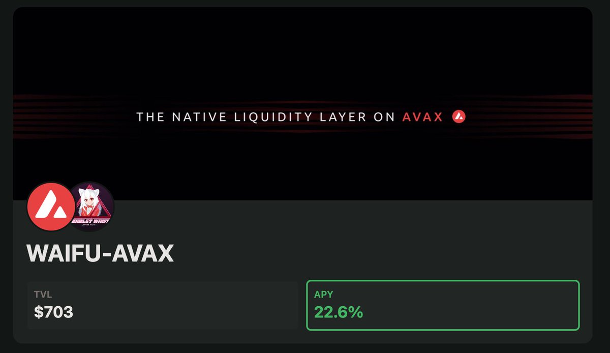 Yield Yak 🐃 🥛 (@yieldyak_) on Twitter photo New <a href="/PharaohExchange/">Pharaoh on AVAX</a> strategy added for Avalanche degenerates: $WAIFU - $AVAX
Compounds $PHAR rewards PLUS also earns Milk Points🥛. Will receive $YAK rewards distributed at end of every month (same rate as Milk Vaults).
<a href="/ScarletWaifuDAO/">Scarlet Waifu Capital Mgmt🔺</a> we humbly request a YAK waifu 🙇. New <a href="/PharaohExchange/">Pharaoh on AVAX</a> strategy added for Avalanche degenerates: $WAIFU - $AVAX
Compounds $PHAR rewards PLUS also earns Milk Points🥛. Will receive $YAK rewards distributed at end of every month (same rate as Milk Vaults).
<a href="/ScarletWaifuDAO/">Scarlet Waifu Capital Mgmt🔺</a> we humbly request a YAK waifu 🙇.