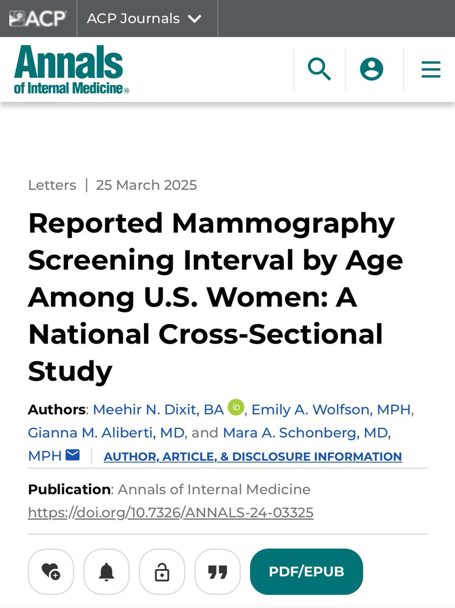 🚨New Study in <a href="/AnnalsofIM/">Annals of Int Med</a> ! We estimate that most of US women getting mammograms screen annually despite guidelines recommending biennial exams. Many thanks to co-authors Emily Wolfson, Gianna Aliberti, and <a href="/Mara_Schonberg/">Mara Schonberg</a> #BreastCancer #Mammography (1/5)