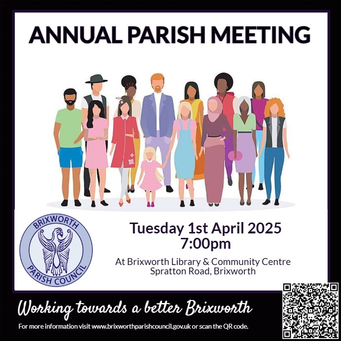 📢 Join us for the Annual Parish Meeting! 📢

🗓 Tuesday, 1st April 2025
⏰ 7:00 PM
📍 Brixworth Library &amp; Community Centre, Spratton Road

Everyone is welcome.

For more details, visit 
brixworthparishcouncil.gov.uk/annual-parish-…