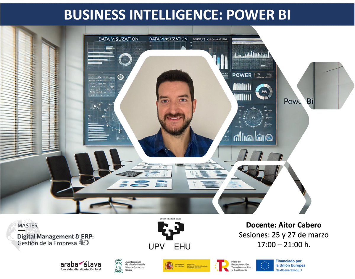 Esta semana con Aitor Cabero Couto en <a href="/EJIE/">eliza-jane barnes</a>, perfeccionamos Power BI. Diseña reports atractivos y funcionales 📊. ¡Hora de aplicar! Crea un informe completo con datos reales. ¿Listo para el desafío? #PowerBI #VisualizaciónDeDatos #PlandeRecuperación #NextGenerationEU