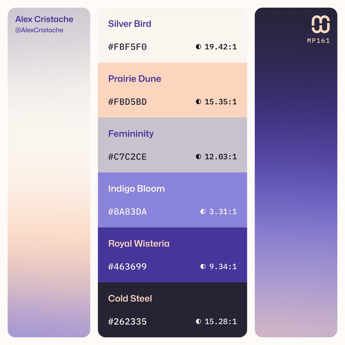 "At a glance" layout of #MindfulPalettes no. 161 for color palette collectors. Free for your #design and #branding projects.
