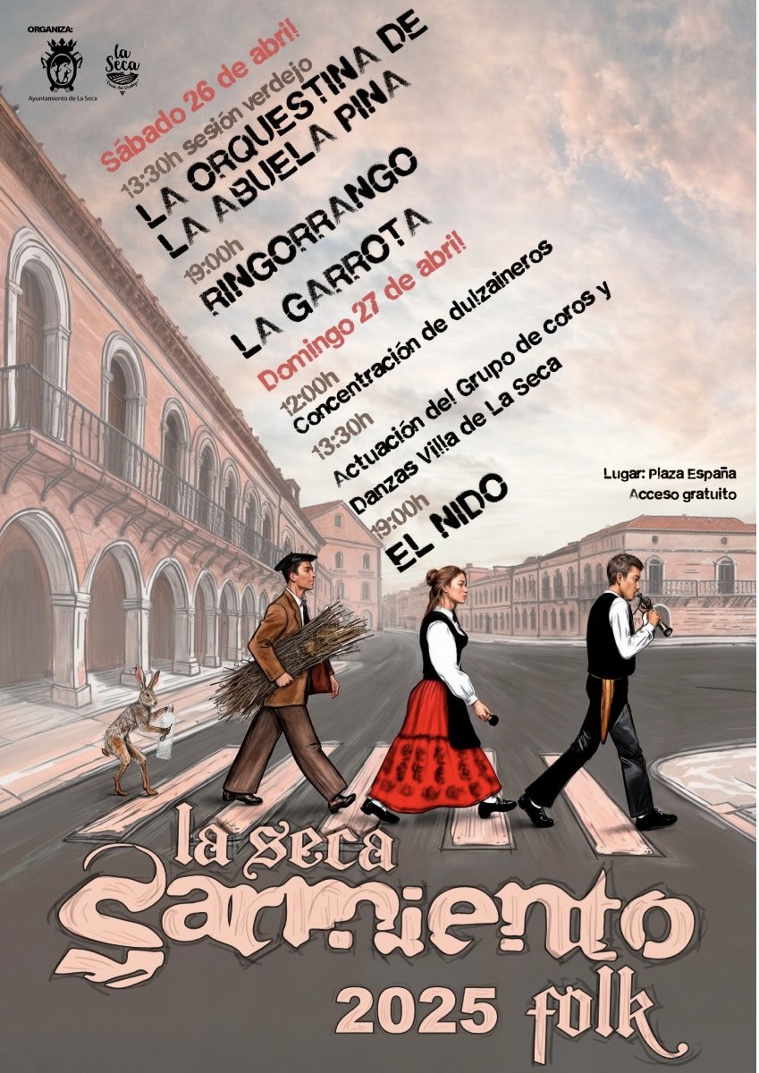 SarmientoFolk's tweet photo. 📯SARMIENTO FOLK 2025📯

¡A remover la marmita con nuestras raíces, a bailar  y volar con los ritmos de nuestros ancestros!

LA ORQUESTINA DE LA ABUELA PINA 
@RINGORRANGO 
@lagarrotamusica 
@elnidomusica 

Sábado 26 y Domingo 27 de abril de 2025 en La Seca! 
#SarmientoFolk2025 https://t.co/p4pzT7UBx9
