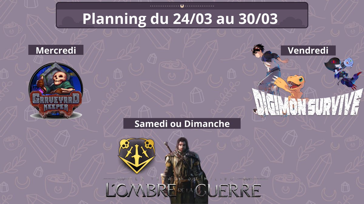 Ky0ren1's tweet photo. Et voilà le nouveau #Planning de la semaine 😁
#smallstreamers #twitch #Digimon #lordofthering https://t.co/ggEQMNv8ns