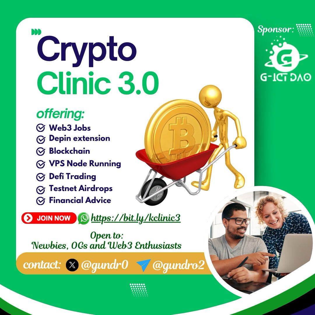 𝐂𝐑𝐘𝐏𝐓𝐎 𝐂𝐋𝐈𝐍𝐈𝐂 𝐈𝐒 𝐇𝐄𝐑𝐄 𝐀𝐆𝐀𝐈𝐍🔥

Are you new to Web3 or already an OG?
Either way, Crypto Clinic 3.0 is here, and it's a sure way to level up📈

2 days workshop packed with insights from the top OGs, Guruz💫 

Sign up now at  bit.ly/kclinic3