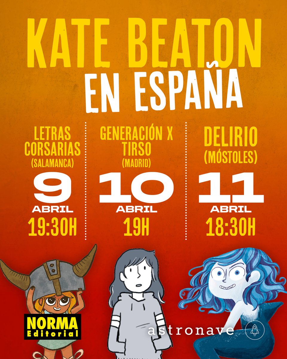 Norma Editorial (@normaeditorial) on Twitter photo ¡Kate Beaton (<a href="/beatonna/">Kate Beaton</a>) en España! La autora de PATOS🦆y LA TIBURONILLA 🦈 llega para asistir al próximo <a href="/COMIC_bcn/">COMIC BARCELONA</a>.
Y además... ¡será la protagonista de una pequeña gira por las librerías de Letras Corsarias, @GenXTirso y <a href="/delirioenlaweb/">Delirio</a>! ✍
¡Pilla la agenda!😉 ¡Kate Beaton (<a href="/beatonna/">Kate Beaton</a>) en España! La autora de PATOS🦆y LA TIBURONILLA 🦈 llega para asistir al próximo <a href="/COMIC_bcn/">COMIC BARCELONA</a>.
Y además... ¡será la protagonista de una pequeña gira por las librerías de Letras Corsarias, @GenXTirso y <a href="/delirioenlaweb/">Delirio</a>! ✍
¡Pilla la agenda!😉