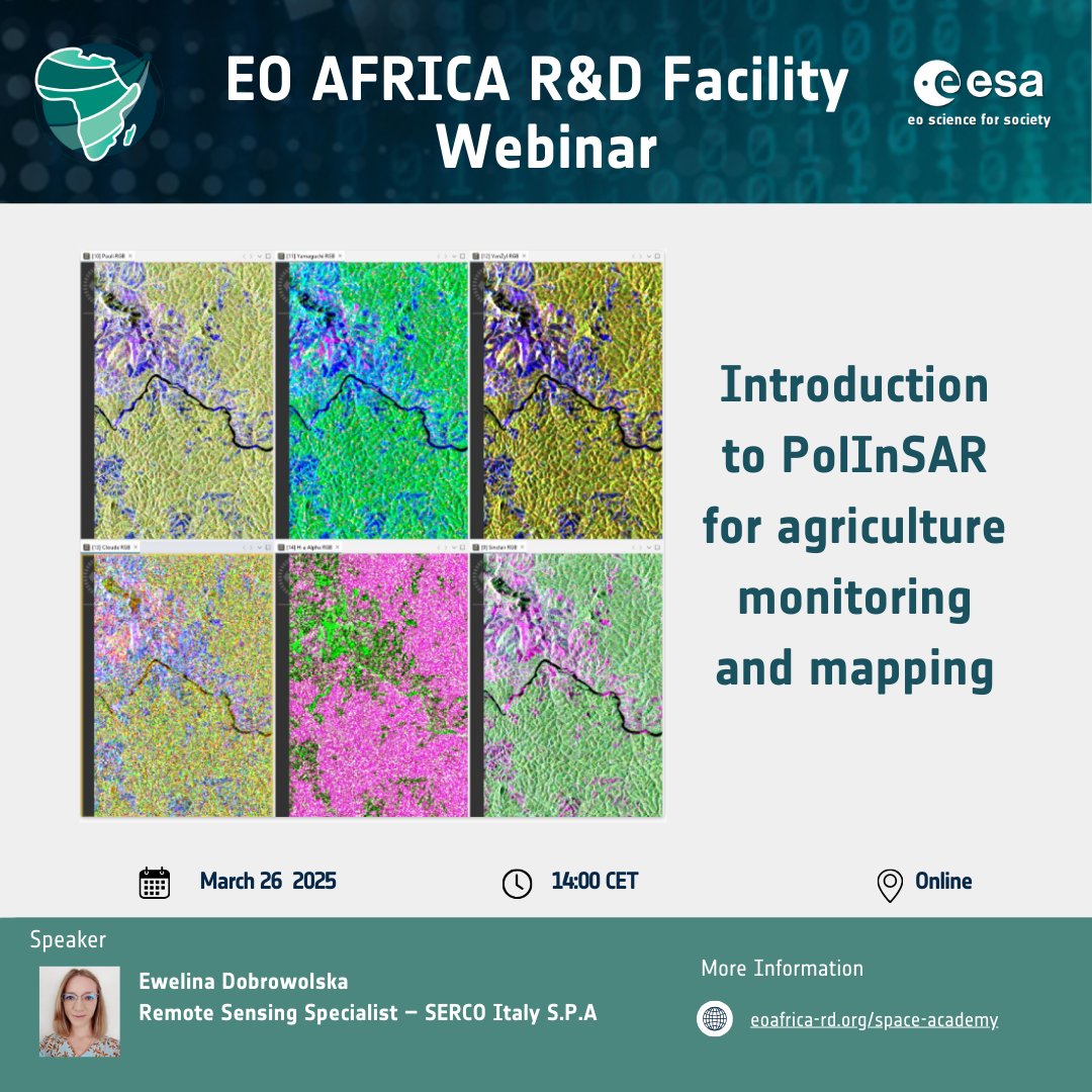EO AFRICA R&D Facility (@eoafricard1) on Twitter photo ⏰ Last chance to register:
<a href="/EOAfricaRD1/">EO AFRICA R&D Facility</a> #webinar
tomorrow 🗓️March 26th!
Introduction to #PolInSAR for #agriculture monitoring and #mapping
eoafrica-rd.org/space-academy/…
<a href="/EO_OPEN_SCIENCE/">EO OPEN SCIENCE</a> ⏰ Last chance to register:
<a href="/EOAfricaRD1/">EO AFRICA R&D Facility</a> #webinar
tomorrow 🗓️March 26th!
Introduction to #PolInSAR for #agriculture monitoring and #mapping
eoafrica-rd.org/space-academy/…
<a href="/EO_OPEN_SCIENCE/">EO OPEN SCIENCE</a>