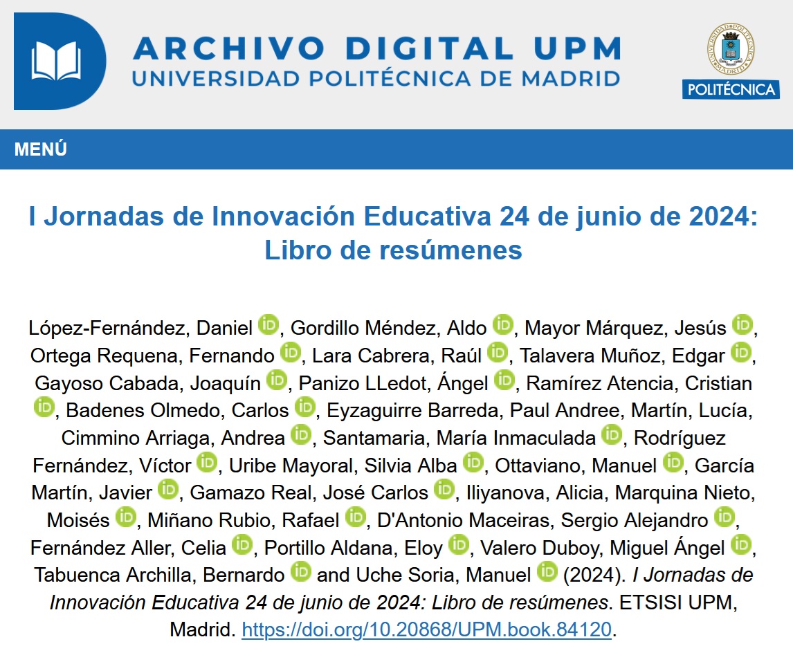 short.upm.es/znflp
13 experiencias en <a href="/ETSISI_InvEdu/">Innovación Educativa ETSISI</a> sobre
ludificación y aprendizaje basado en juegos,
aprendizaje potenciado mediante Inteligencia Artificial,
aprendizaje basado en proyectos/retos,
aprendizaje-servicio #ApSUPM y otros métodos activos 
#lecturaSugeridaIE