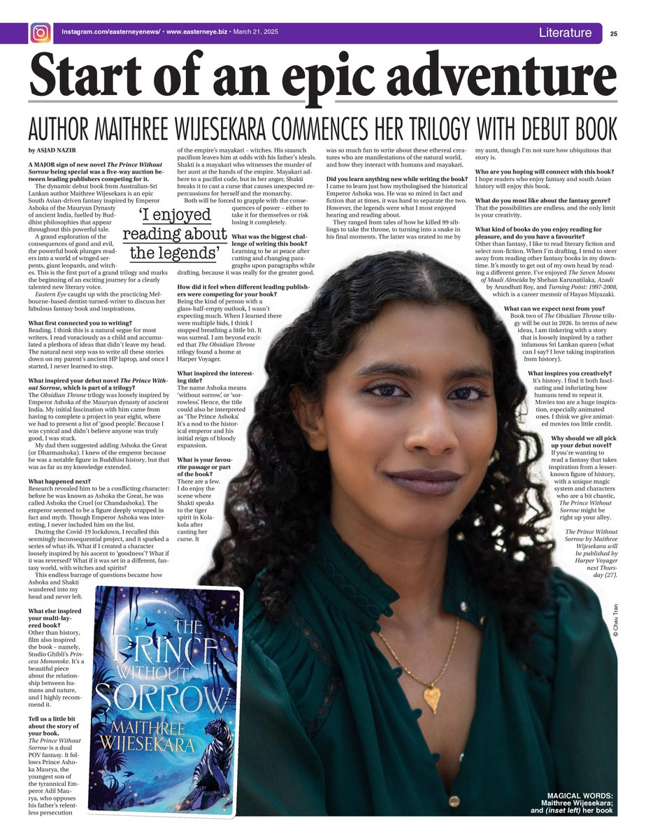 Asjad Nazir (@asjadnazir) on Twitter photo My interview with super talented writer <a href="/maithree_w/">Maithree (is writing)</a> is out now - discussing her debut novel The Prince Without Sorrow (published by <a href="/HarperVoyagerUK/">HarperVoyagerUK</a>)
Online link: easterneye.biz/maithree-wijes… My interview with super talented writer <a href="/maithree_w/">Maithree (is writing)</a> is out now - discussing her debut novel The Prince Without Sorrow (published by <a href="/HarperVoyagerUK/">HarperVoyagerUK</a>)
Online link: easterneye.biz/maithree-wijes…