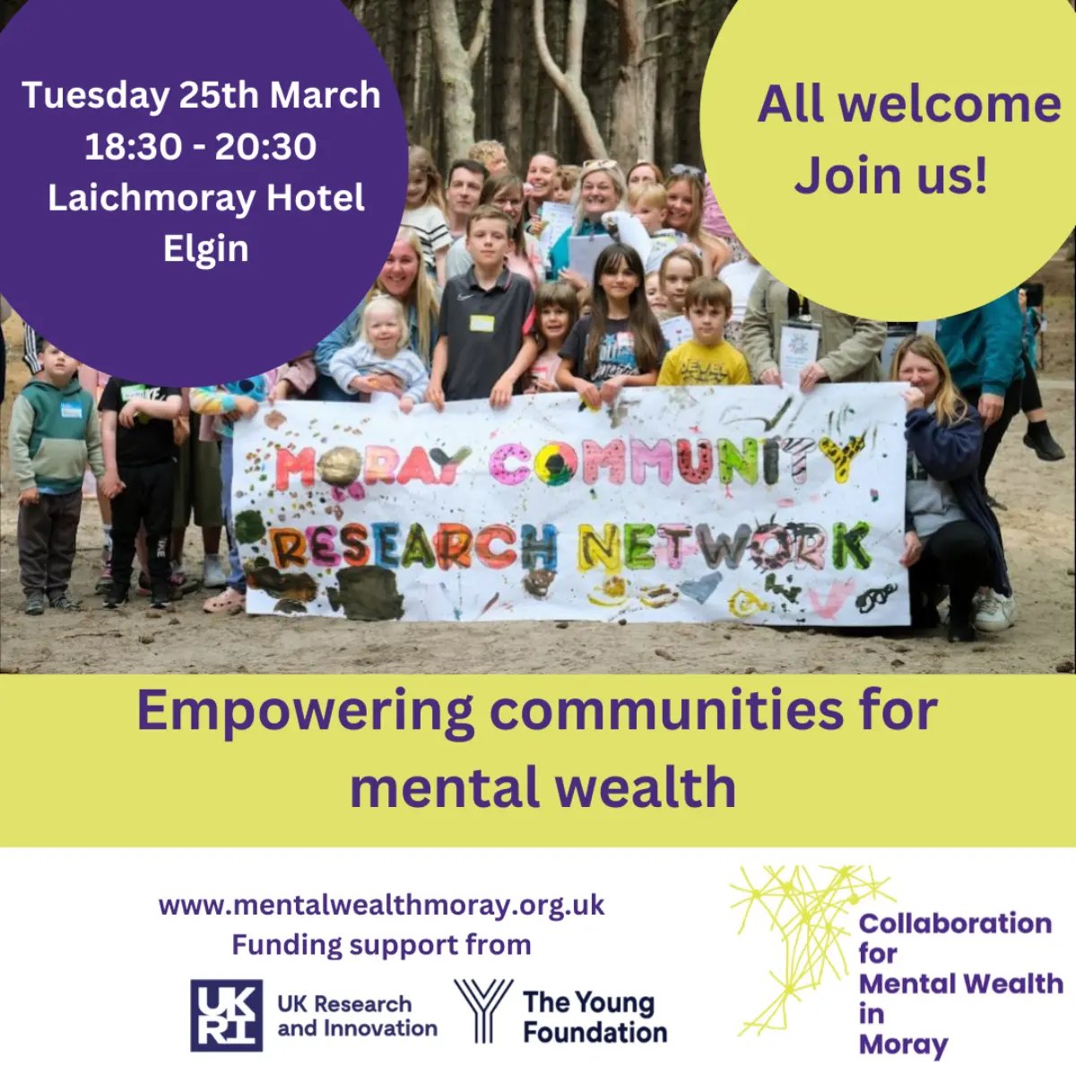 Science Ceilidh (@scienceceilidh) on Twitter photo π§ Mental Wealth in Moray β Community Research Network Launch - tonight (Tues 25th march, 6.30pm)
π Laichmoray Hotel, Elgin
Curious about mental wealth? Want to improve mental health and wellbeing in Moray?
Join <a href="/WellbeingMoray/">Moray Wellbeing Hub</a> this evening!
All welcome! π§ Mental Wealth in Moray β Community Research Network Launch - tonight (Tues 25th march, 6.30pm)
π Laichmoray Hotel, Elgin
Curious about mental wealth? Want to improve mental health and wellbeing in Moray?
Join <a href="/WellbeingMoray/">Moray Wellbeing Hub</a> this evening!
All welcome!