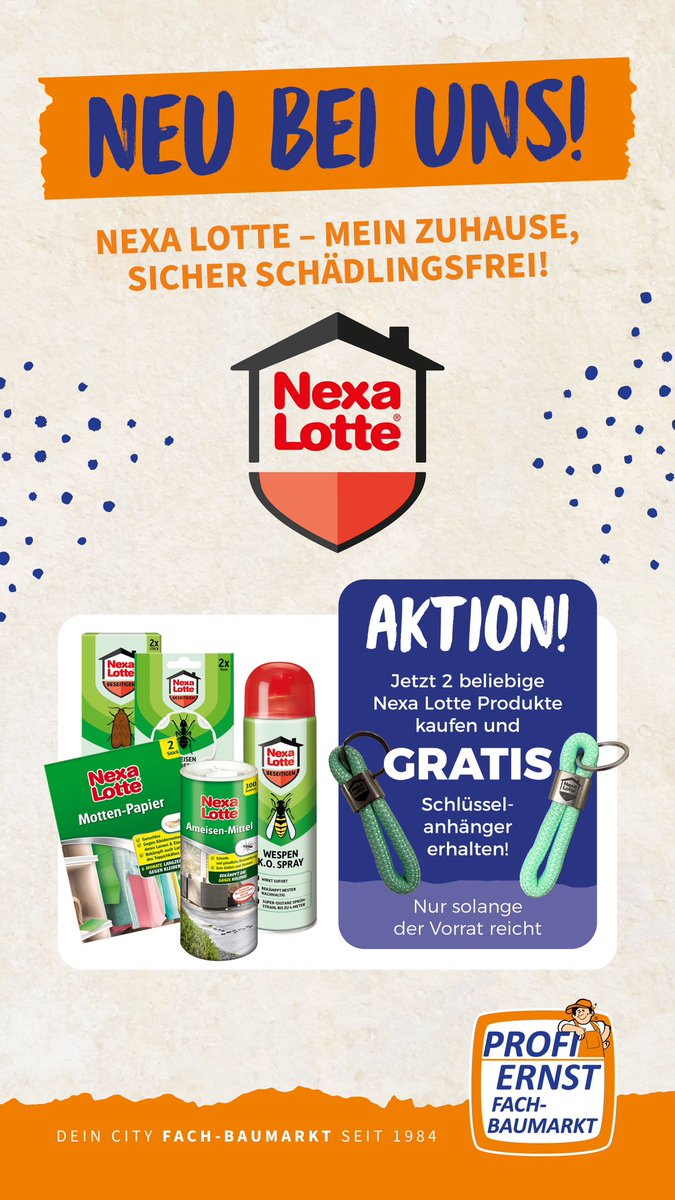 ProfiErnst's tweet photo. Neu bei @ProfiErnst : das Sortiment von Nexa Lotte. Mein Zuhause - sicher Schädlingsfrei ! #machswieeinprofi #profiernst #esslingen #baumarkt https://t.co/fvNnRTnxJJ