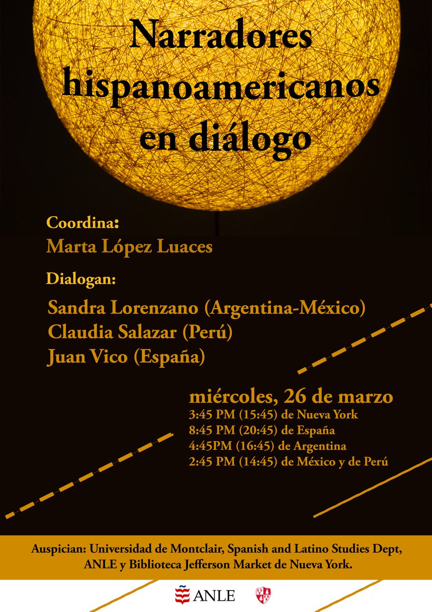 jnvico's tweet photo. Mañana miércoles participo en esta charla online con las escritoras Claudia Salazar y Sandra Lorenzano, auspiciada por la Universidad de Montclair (Nueva York) y coordinada por Marta López Luaces.
El acceso es libre a través del siguiente enlace: 
https://t.co/2FI8e0K8uS https://t.co/2Yw4ENcYZM