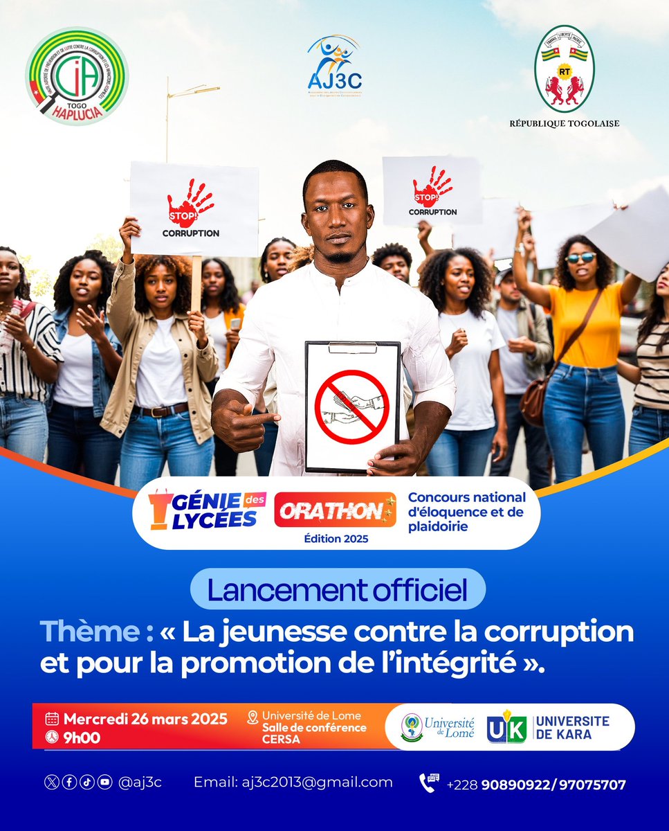 Mesdames &amp; messieurs,

Nous avons le plaisir de vous convier au lancement officiel de l'édition 2025 du concours génie des lycées ORATHON.

Une édition qui restera unique avec un seul objectif : cultiver l'intégrité au sein de la jeunesse togolaise.