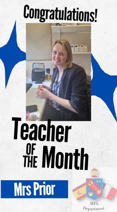 MFLStPetersCS's tweet photo. Huge congratulations to Mrs. Prior for being #teacherofthemonth! All her hard work with #KS4 and #KS5 assessments is so appreciated. She absolutely rocks https://t.co/k9NGgGKmB9