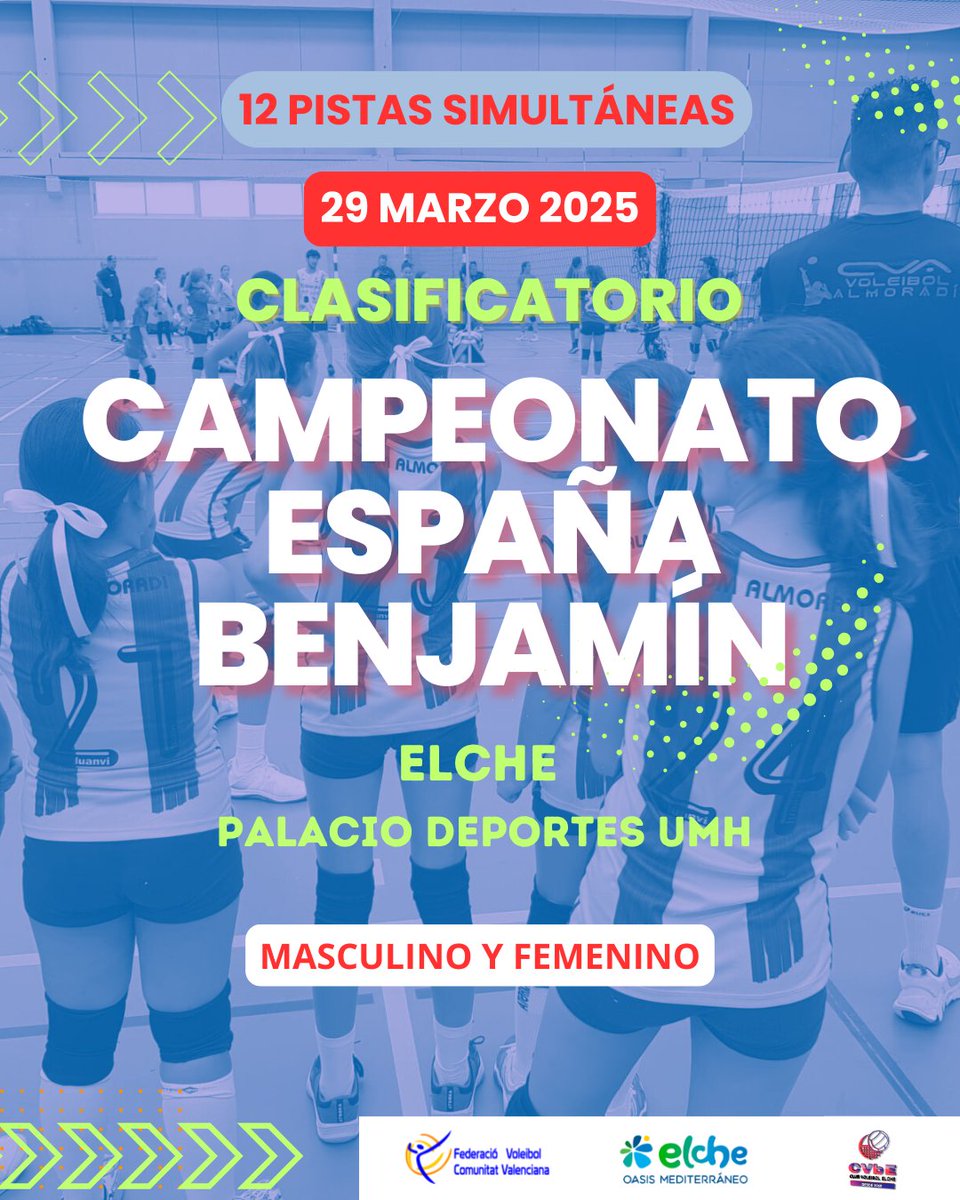 🧡🏐 Unos 300 benjamines participarán este domingo ⭐ en el Clasificatorio para el Campeonato de España.

🚨 28 equipos y 12 pistas simultáneas 😍

🚀 ¡Os esperamos en Elche!

✅ <a href="/CvElche/">CVElche</a>