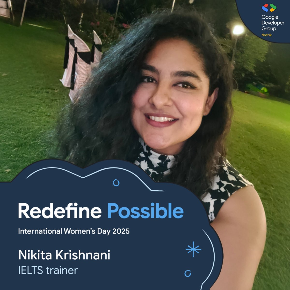 Excited to have Nikita Krishnani joining us at #IWDNashik2025! Get ready for inspiring insights from a true trailblazer. 💡🚀

🗓️ Date: 29 March 2025 (Saturday)
 ⏰ Time: 9 AM to 2 PM
👥 RSVP: lnkd.in/dVBmjerB
<a href="/GDGIndia/">Google Developer Groups India</a> <a href="/WomenTechmakers/">Women Techmakers</a>
#RedefinePossible  #GDGNashik