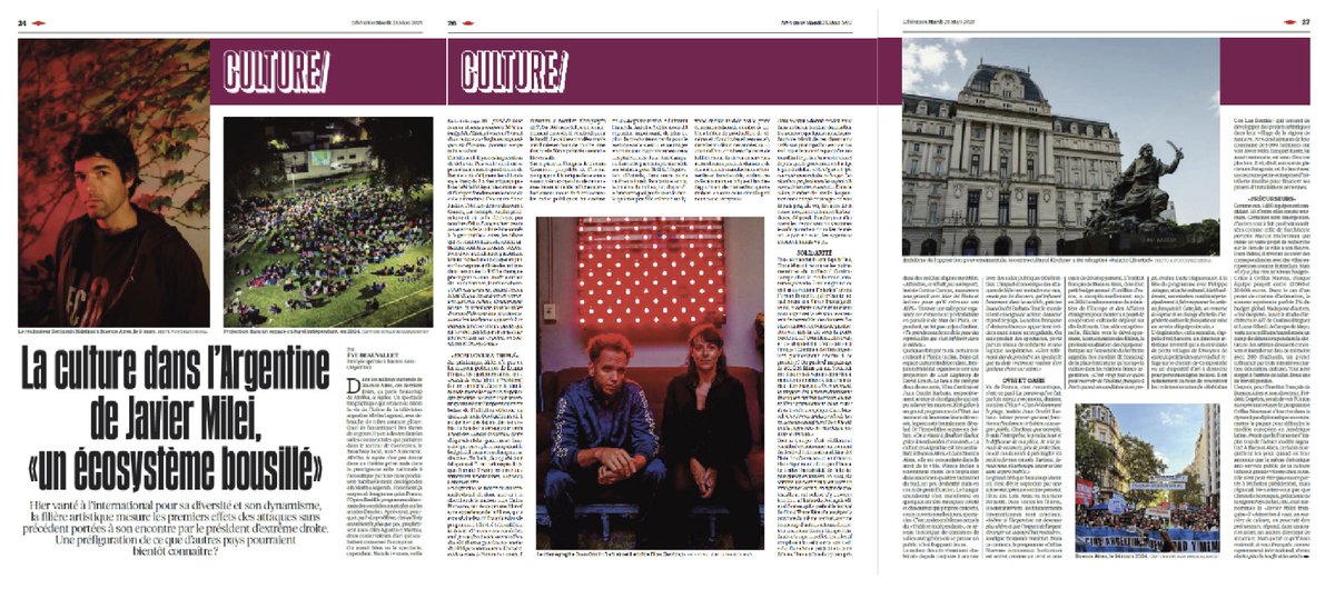 Anita Pouchard Serra (@ojosdeanita) on Twitter photo Today in the print version of <a href="/libe/">Libération</a> , a piece about culture under Javier Milei's government by <a href="/EveBeauvallet/">Eve Beauvallet</a> and my pictures! Today in the print version of <a href="/libe/">Libération</a> , a piece about culture under Javier Milei's government by <a href="/EveBeauvallet/">Eve Beauvallet</a> and my pictures!