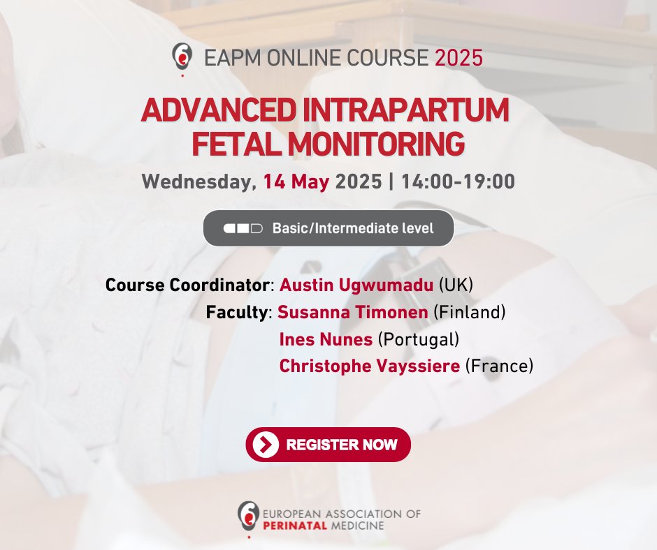 Enhance your knowledge on Advanced #Intrapartum #Fetal #Monitoring with leading experts in the field!
Join us online on Wednesday, 14 May 2025.

Register now: bit.ly/Fetal-Monitori…

#obgyn #fetus #fetalmedicine #perinatalmedicine #midwife #laboranddelivery #safebirth