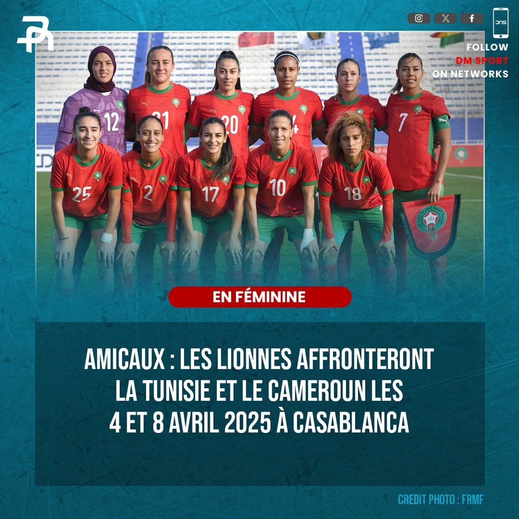 🇲🇦 Deux tests pour les Lionnes !

En préparation pour la CAN 2025, l’équipe nationale féminine affrontera la Tunisie (4 avril) et le Cameroun (8 avril) au Stade Père Jego.

🕕 18h (heure locale)
📺 Arryadia

La CAN débutera le 5 juillet au Maroc.
