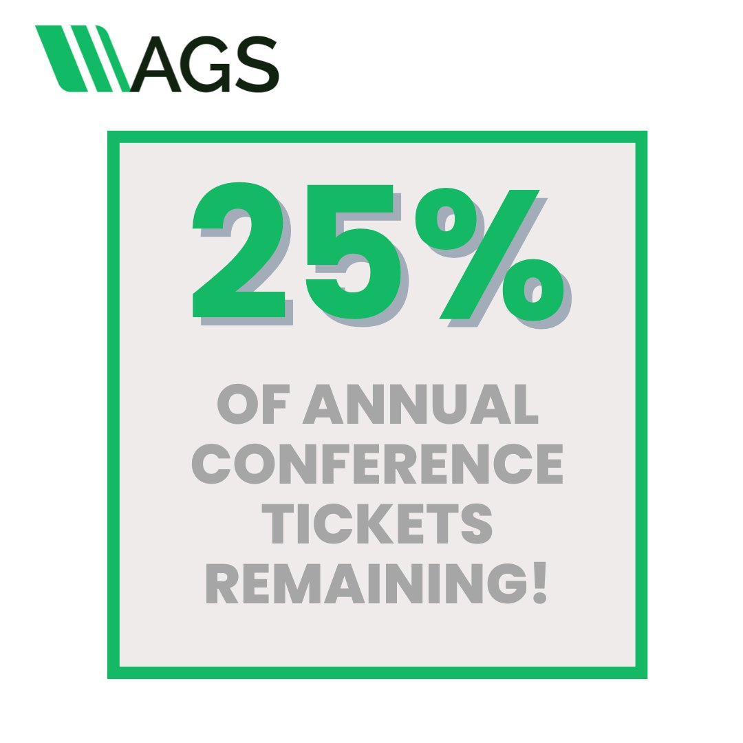 25% of Annual Conference tickets remaining!

The AGS Annual Conference will be taking place on Thursday 1st May 2025 at One Great George Street in London.

To register for the event, please visit: ags.org.uk/item/ags-annua…
