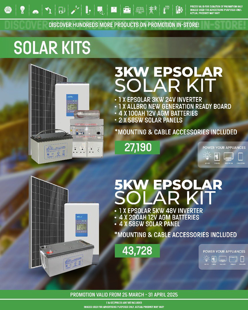 🌞🐰 EGGS-actly What you Need, this Easter at Pupkewitz MegaTech! 🐰🌞

Power up your home with our Easter Promotion on renewable energy solutions! ⚡🌿 Get solar kits, AGM batteries, rechargeable fans, and more at unbeatable prices.

📅 Promo Valid: 25 March - 30 April 2025
📍