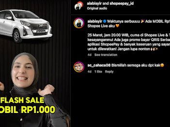 Bisa kebayang punya Mobil Toyota Calya dengan harga Rp1.000? Ini nyata di Shopee Live jam 8 malam! Jangan sampai kelewatan! #MalamIniMobil1RBShopeeLive