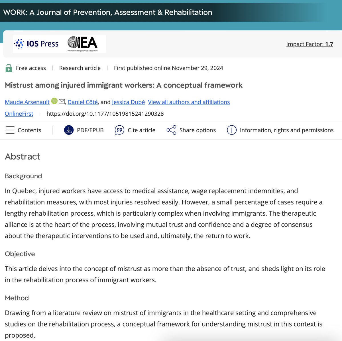 Arsenault, Côté et Dubé signent de nouveaux articles sur le contexte de la réadaptation des personnes immigrantes labrri.net/arsenault-cote…