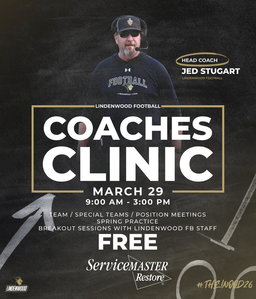 Our FREE Coaches Clinic is this Saturday!

Register here: football.lindenwoodlionscamps.com/coaches-clinic…… 

#LUFBCC25