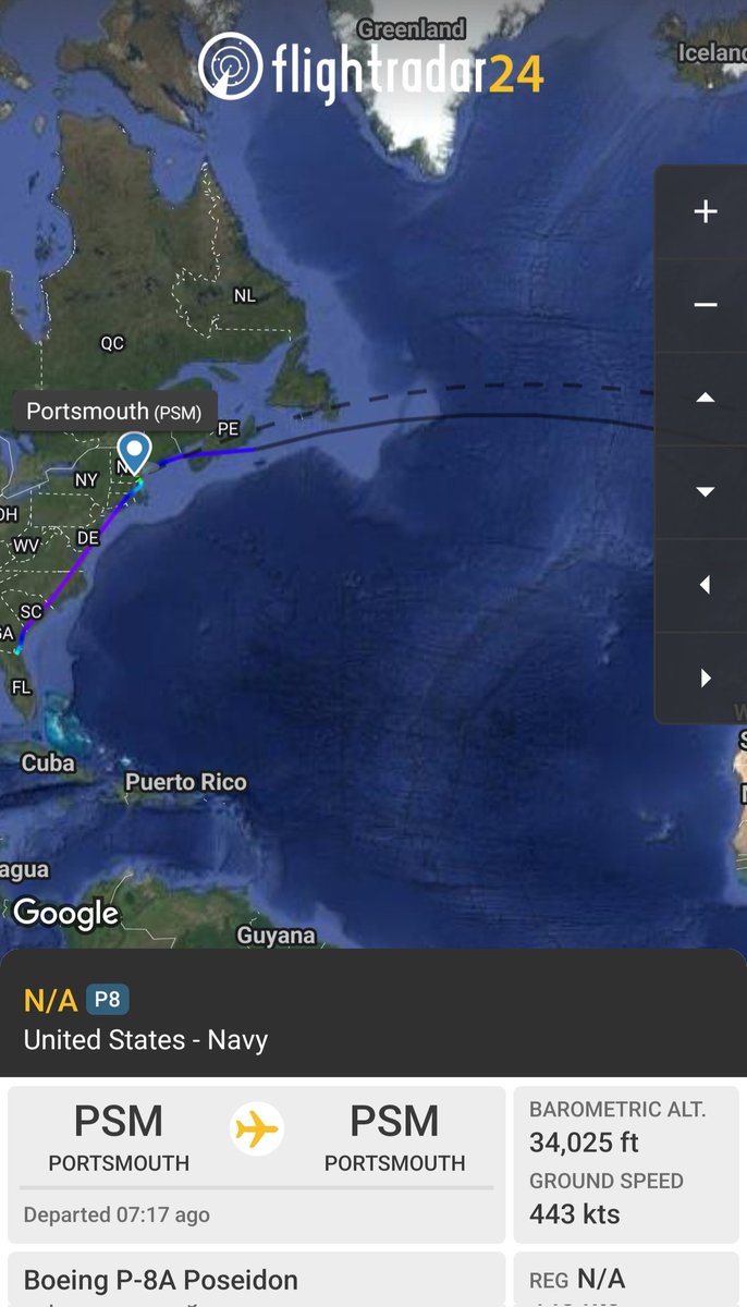 sipjack1776's tweet photo. P-8A ๐บ๐ฒ
#AE67E4
Jax>Portsmouth
Likely landing at Sigonella. Will update if that changes.
@Borrowed7Time @N214WN https://t.co/vheohgh4c0