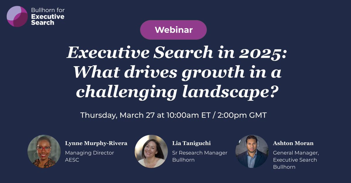 🚀 The Future of Executive Search: Are You Ready for 2025? 🚀
Join AESC partner Bullhorn for Executive Search for an exclusive #webinar as industry leaders discuss key challenges, opportunities, and strategies for success in 2025.
🔗 Register now: buff.ly/po0JSZQ
