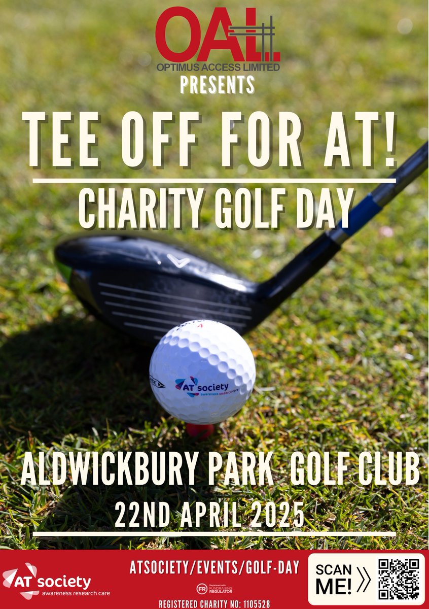 Our charity Golf Day is BACK for 2025 at the stunning Aldwickbury Park Golf Course, sponsored by Optimus Access Limited.

Don't miss out on this incredible event—click the link for more information and to book your place:

atsociety.org.uk/events/golf-da…