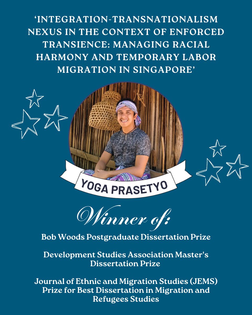 🌟🎓 Shoutout to Yoga Prasetyo (<a href="/YLordason/">Yoga Prasetyo</a>), our standout graduate in MA Migration Studies! His dissertation has won 3 major prizes, including most recently, the Bob Woods Postgraduate Dissertation Prize 🏆
Please join us in congratulating him on his amazing success! 🎉