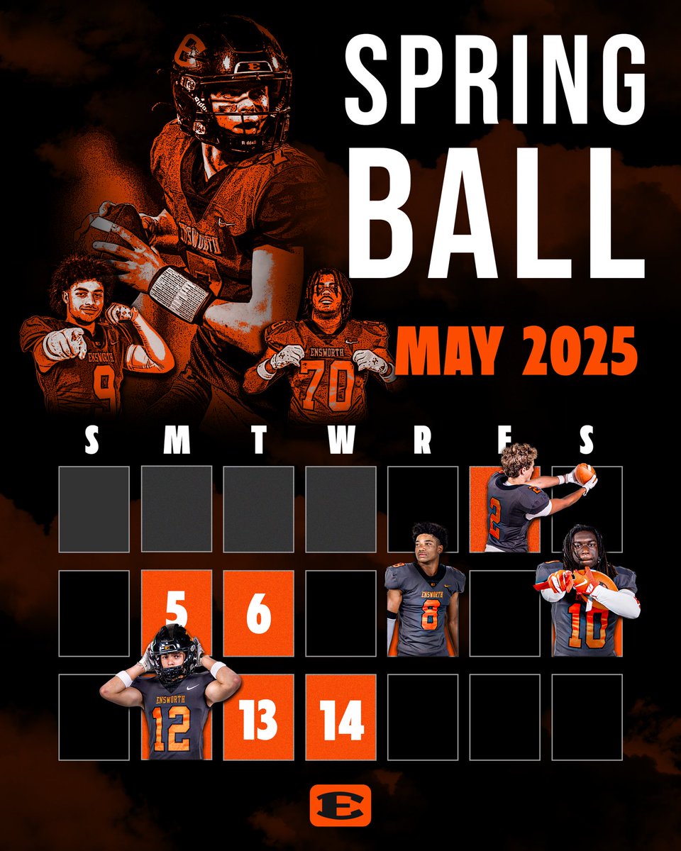 SPRING FOOTBALL PRACTICE 🏈⬇️

P0 - Fri, May 2nd (Meetings)
P1 - Mon, May 5th
P2 - Tues, May 6th
P3 - Thurs, May 8th
P4 - Sat, May 10th
P5 - Mon, May 12th
P6 - Tues, May 13th
P7 - Wed, May 14th

⌚️(Practice times are TBD) 

College coaches welcome! Please reach out for info. 🐅