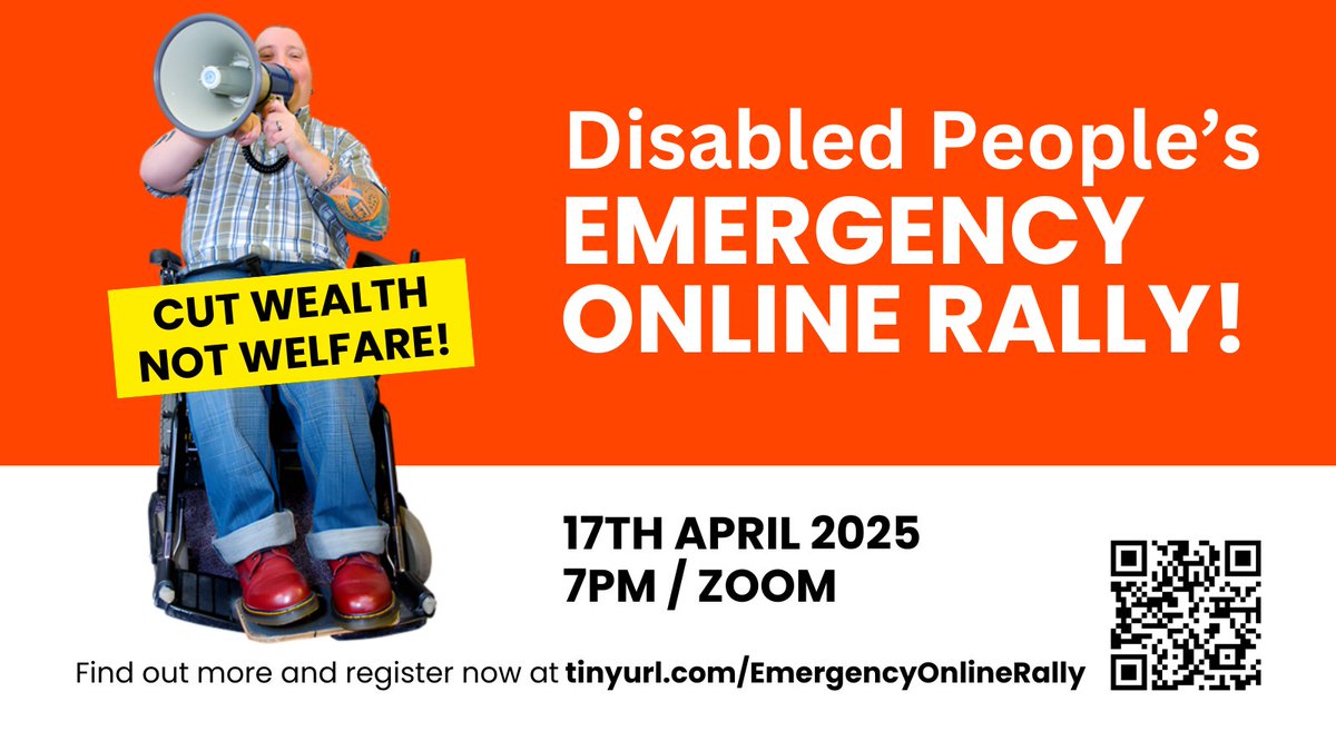 BrilLiving's tweet image. 📢 EMERGENCY ONLINE RALLY! 📢
🚫 Cut Wealth Not Welfare! 🚫
17th April / 7pm / Zoom
Not all rallies need to be on the streets! Join us. All welcome! Share widely!
Register now >> tinyurl.com/EmergencyOnlin…
#welfarenotwarfare