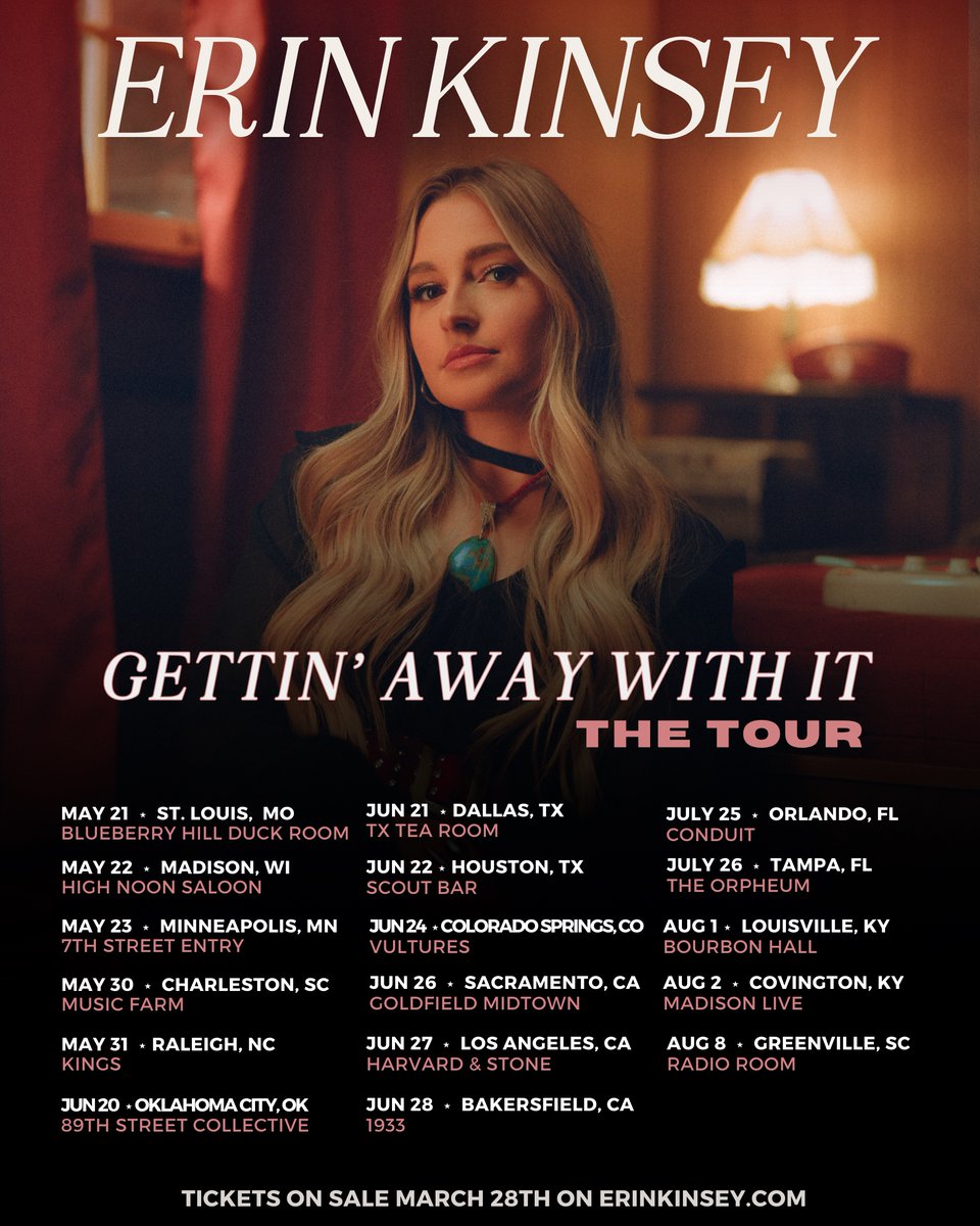 UR GIRL IS GOING ON HER VERY FIRST HEADLINING TOUR 🥹🥹 AHHHHHH!!!!! Where am I gonna see you?!

Tickets go on sale this Friday at 10am local time on erinkinsey.com hehehe