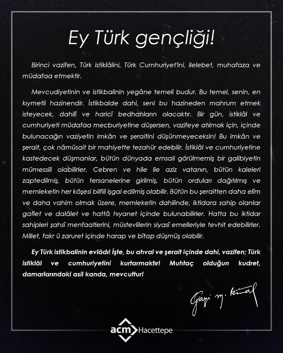 Bütün ümidim gençliktedir! 
-Mustafa Kemal ATATÜRK