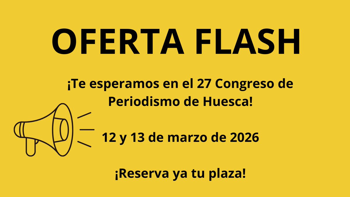 ¡El #CongresoPeriodismo2026 ya tiene fechas! ¡Te esperamos en Huesca el 12 y 13 de marzo del año que viene! 📢

🖊️ No te quedes fuera, reserva ya tu plaza con un 40% de descuento: periodistasdearagon.org/2025/03/25/el-…