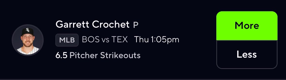 MLB OPENING DAY POTD ⚾️🔒

Garrett Crochet OVER 6.5 Strikeouts

✍️ - 30Ks in 15 IP During Spring Training, Rangers 27%K vs LHP

| #PrizePicks | #MLB | #GamblingX |