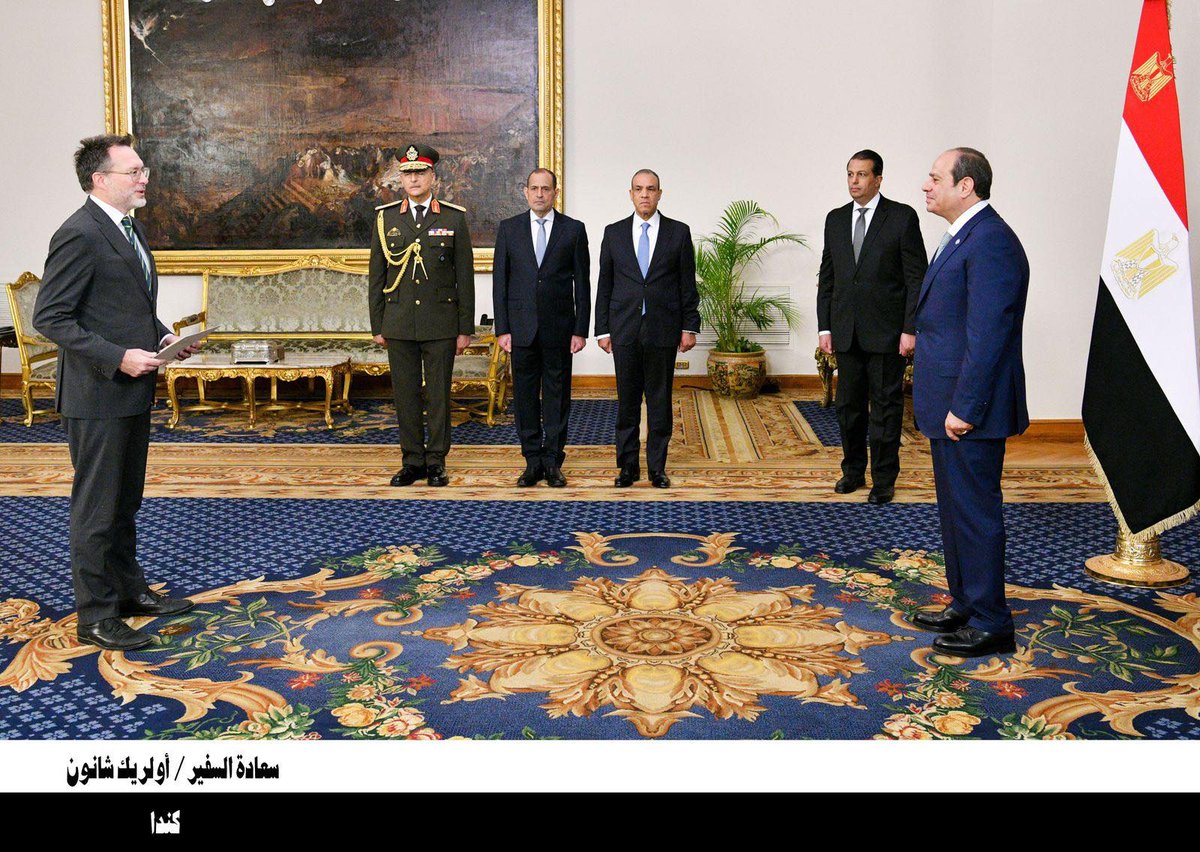 Canada in Egypt (@canembegypt) on Twitter photo On March 24, 2025, Amb. <a href="/UlricShannon/">Ulric Shannon 🇨🇦</a> presented his credentials to H.E. President El-Sisi @alsisiofficial. He's Canada’s 27th Ambassador to 🇪🇬, and returns after his first assignment 20 years ago, aiming to strengthen 🇨🇦🇪🇬 ties as we celebrate 71yrs of bilateral relations. On March 24, 2025, Amb. <a href="/UlricShannon/">Ulric Shannon 🇨🇦</a> presented his credentials to H.E. President El-Sisi @alsisiofficial. He's Canada’s 27th Ambassador to 🇪🇬, and returns after his first assignment 20 years ago, aiming to strengthen 🇨🇦🇪🇬 ties as we celebrate 71yrs of bilateral relations.